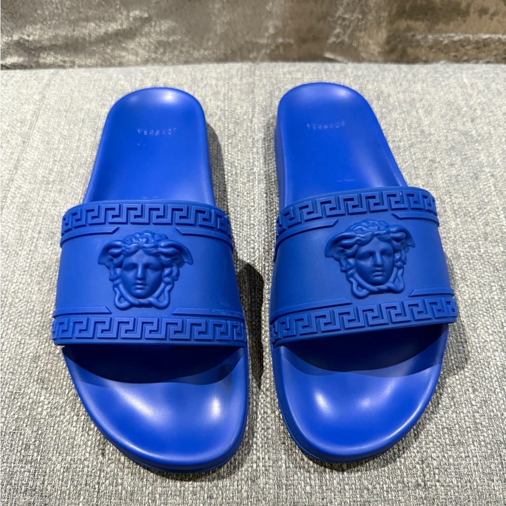 Versace Royal Blue Medusa Slide Sandals
